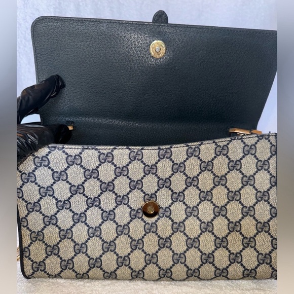 GUCCI GG Canvas Shoulder Bag PVC Leather Gray Navy - Picture 7 of 11